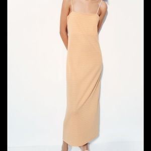 Zara orange jacquard midi dress